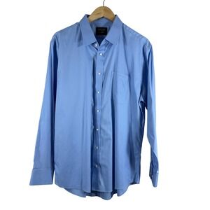 Nordstrom Men's Button Down Shirt Blue 100% Cotton Non Iron Trim Fit Size 17.5